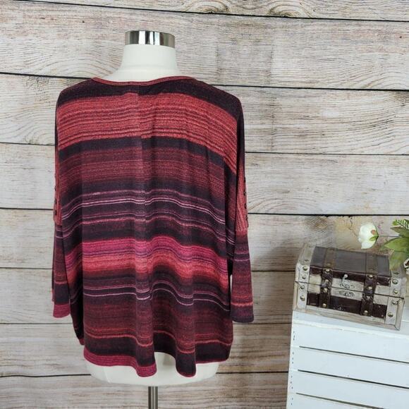 Clara Sun Woo Womens Top Striped‎ Dolman Sleeve Red Medium - Picture 4 of 6